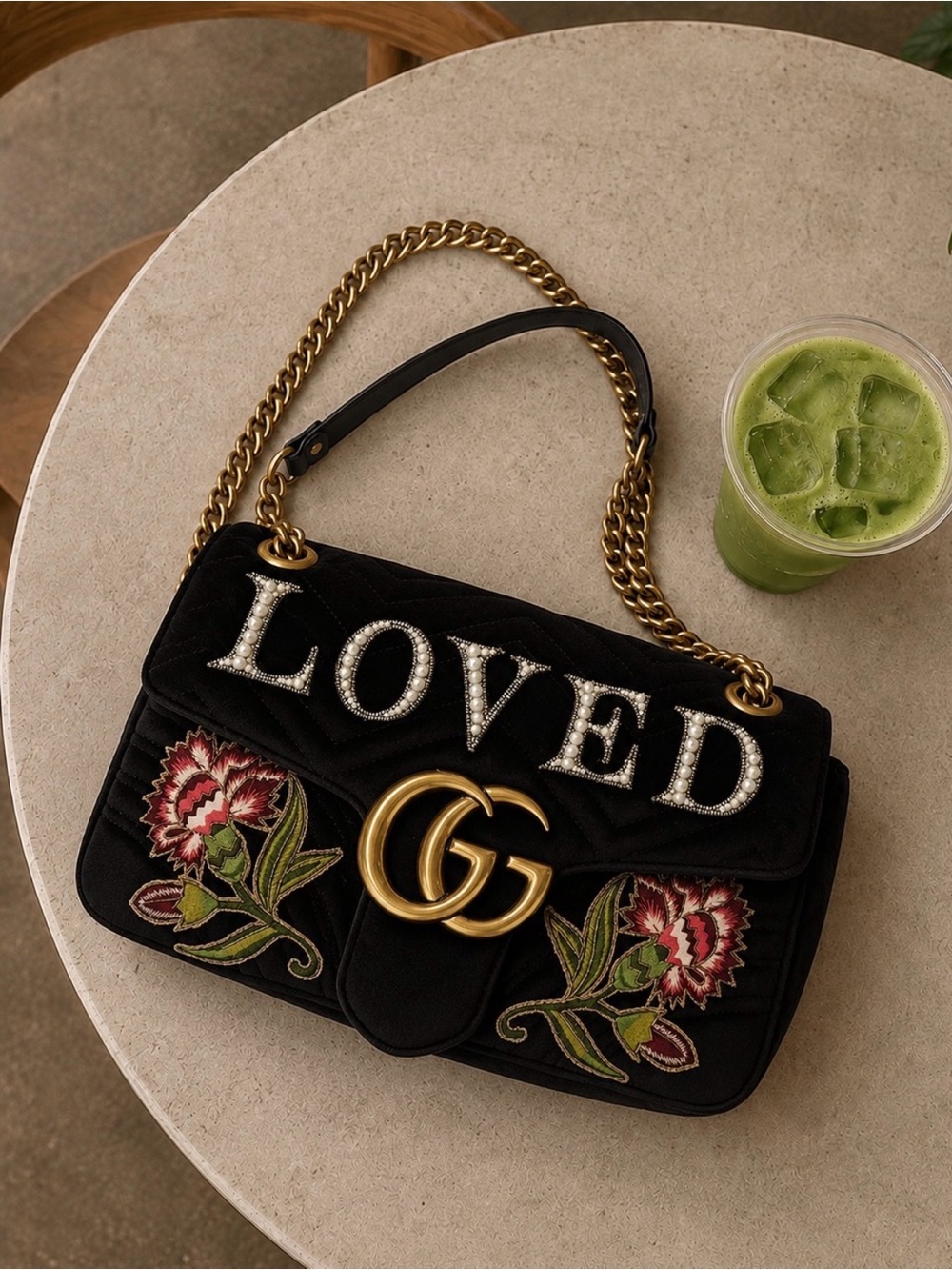 Gucci FW 2017 Limited Edition “Loved” Embroidered GG Marmont Velvet Shoulder Bag